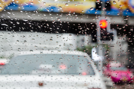 Traffic very jam on the raining day in thailand in the morning.
