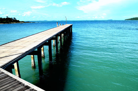 Wooded bridge in the morning.の写真素材
