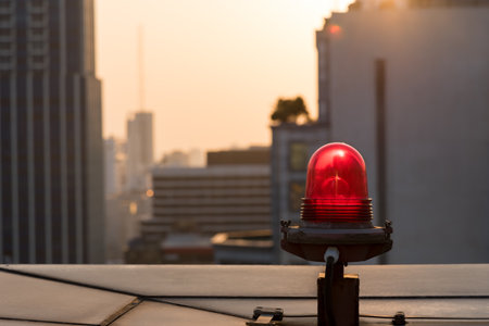 Emergency Light at building terrace and sunset time.の写真素材