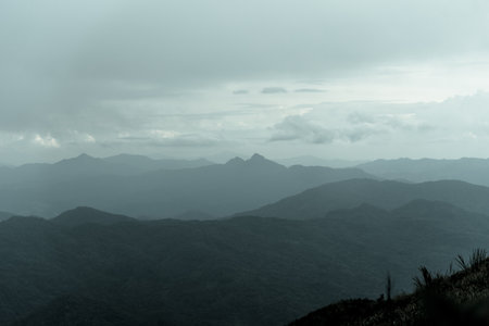 Mountain and sea of mist under the rain and cloudy sky view from Suan Ya Luang at Nan province ,North of Thailand.の写真素材