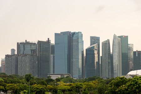MARINA BAY SANDS, SINGAPORE - May 23, 2017: Marina Bay Sands view from Marina Barrage on sunset time and after rainy at Marina Bay Sands Singapore.のeditorial素材