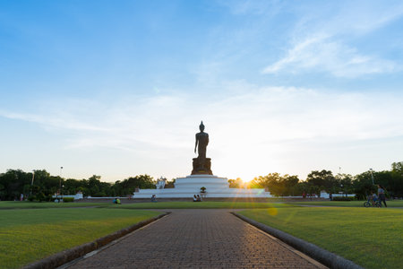 Editorial: Nakon Pathom, Thailand, 9 April 2017. Buddhamonthon is place for Buddhist Dharma with blue sky and sunset in Nakon Pathom Thailand.のeditorial素材
