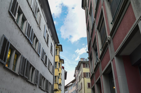 Vilage pattern with blue sky and cloud in the morning in Switzerland.の写真素材
