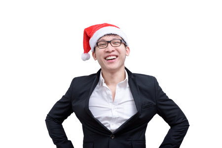Business man has happy and smiling with Christmas festival themes isolated on white background.の写真素材