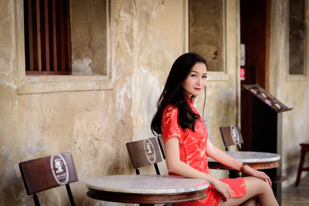 Portrait of Asian Chinese and Thai girl with Happy Chinese New Year concept.の写真素材