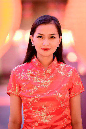 Portrait of Asian Chinese and Thai girl with Happy Chinese New Year concept.の写真素材