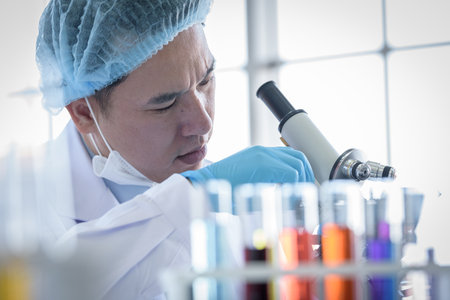 Asian man scientist researching  and learning in a laboratory.の写真素材