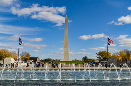 Editorial: Washington DC, USA - 10th November 2017. Washington Monument in the morning with blue sky...