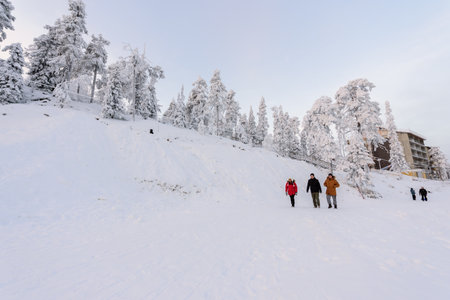 Editorial: Rukatunturi, Finland, 28th December 2018. Rukatunturi ski jumping hill at Ruka ski in winter season at Rukatunturi, Finland.のeditorial素材