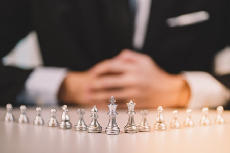 The competition challenge of business by chessboard. solution strategy game concept. Decision by leadership battle of intelligence and management for team success. Opportunity of move to the winner.の写真素材