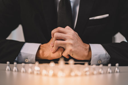 The competition challenge of business by chessboard. solution strategy game concept. Decision by leadership battle of intelligence and management for team success. Opportunity of move to the winner.の写真素材
