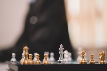The competition challenge of business by chessboard. solution strategy game concept. Decision by leadership battle of intelligence and management for team success. Opportunity of move to the winner.の写真素材