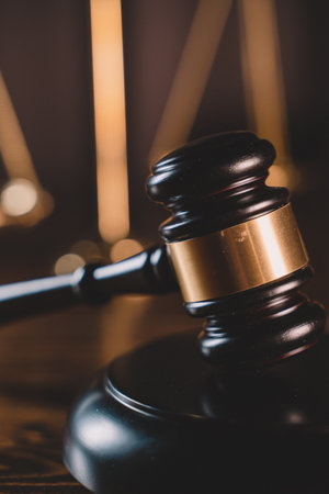 close-up of gavel or mallet of the judge, lawyer enforcement officers, evidence-based cases taken into account in the court abount business, legislation.の写真素材