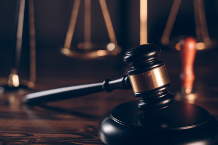 close-up of gavel or mallet of the judge, lawyer enforcement officers, evidence-based cases taken into account in the court abount business, legislation.の写真素材
