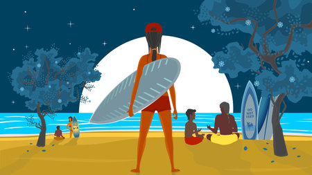 Girl and a surfboardのイラスト素材