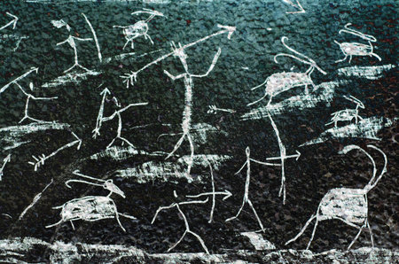 Rock painting tribe. Created in the graphical editor.の写真素材