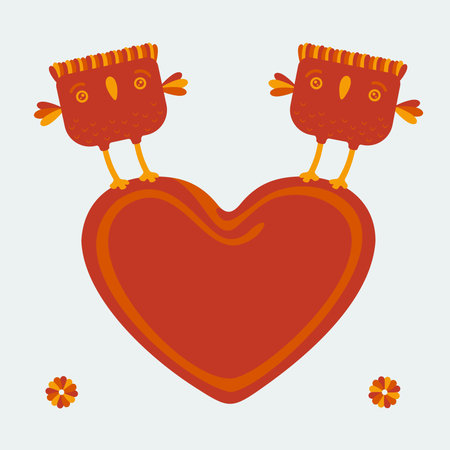 Background Birds holding  big heart のイラスト素材
