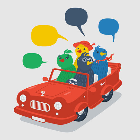 Cheerful company of birds in the carのイラスト素材