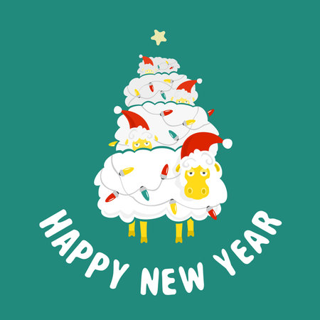 Sheep and Christmas tree のイラスト素材