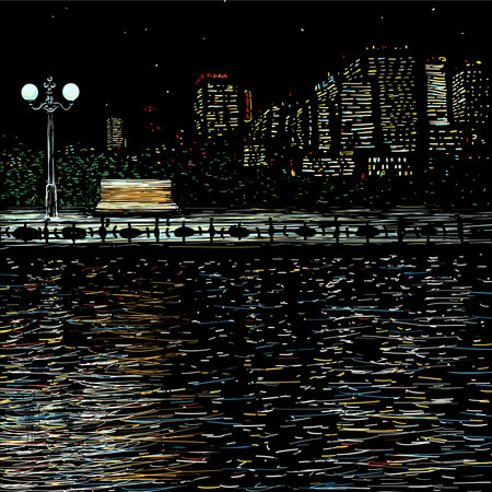 Landscape at night in the park のイラスト素材