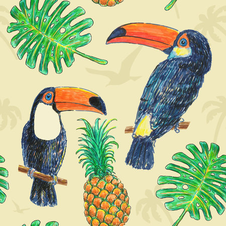Pattern Toucan Drawing Markerのイラスト素材