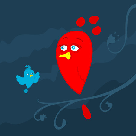 Vector Cartoon bird on branch のイラスト素材