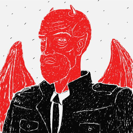 Drawing on a graphic tablet. Vector Devil in a business suit.のイラスト素材