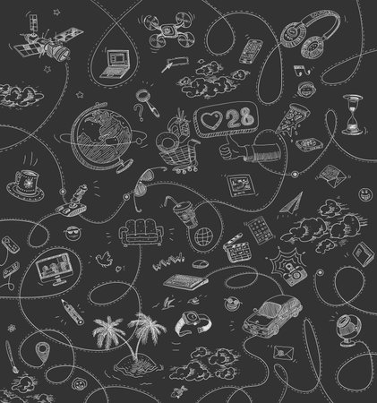 Set Doodle Elements of Online Networkingのイラスト素材