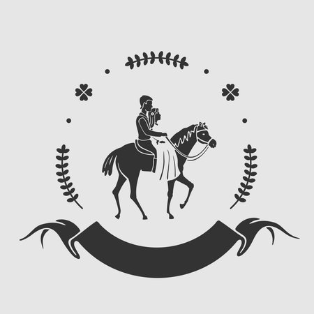 Couple riding a horse symbolのイラスト素材