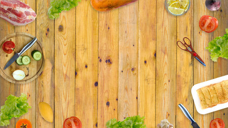 The Products on a wooden table backgroundの写真素材