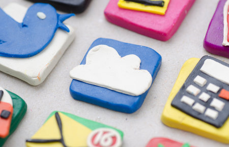 Handmade Application Icons From Plasticine. Macro Photoの写真素材