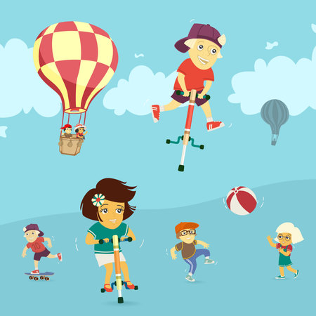 Children playing in the outdoorsのイラスト素材