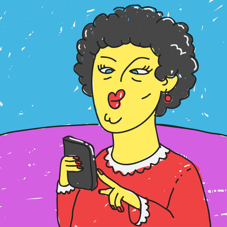 Woman Uses Touchscreen Smartphoneのイラスト素材