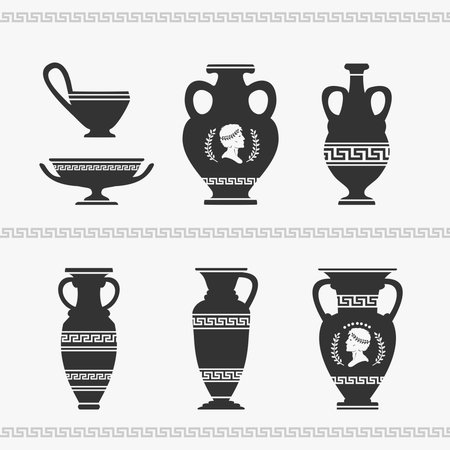Greek Vase Set Vector Illustrationのイラスト素材