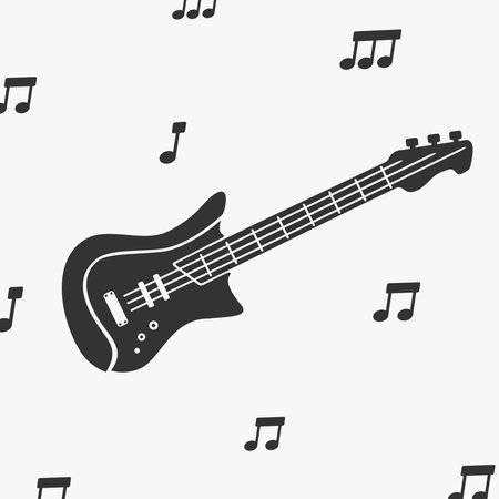 Guitar Silhouette and Notes Vector Illustrationのイラスト素材
