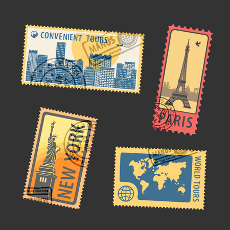 Set of Postage Stamps Vector Illustrationのイラスト素材