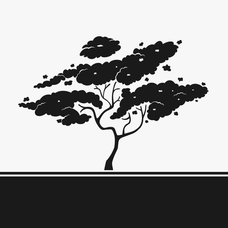 Vector Illustration The Silhouette Stencil Asian Treeのイラスト素材