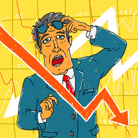 Vector illustration of financial crisis and exchange officer.のイラスト素材