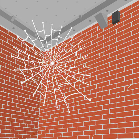 Vector illustration spider web in the corner of the room.のイラスト素材