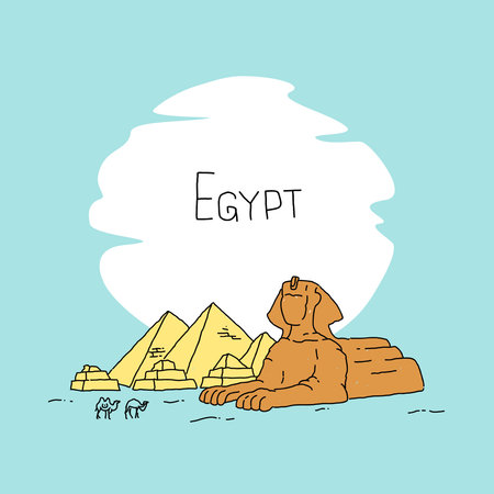 Egyptian Pyramids And Camels Vector Illustration eps 8 file formatのイラスト素材