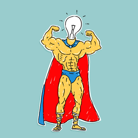 Illustration of Light Bulb Hero Cartoon Styleの写真素材