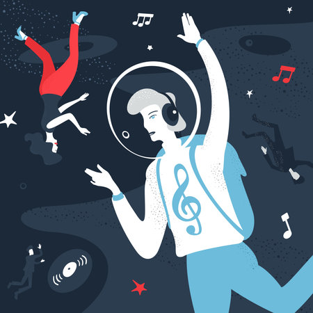 Vector illustration Party In Space Cartoon Styleのイラスト素材