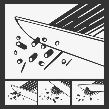 Vector Illustration Kitchen Knife Cuts Edible Plantの写真素材