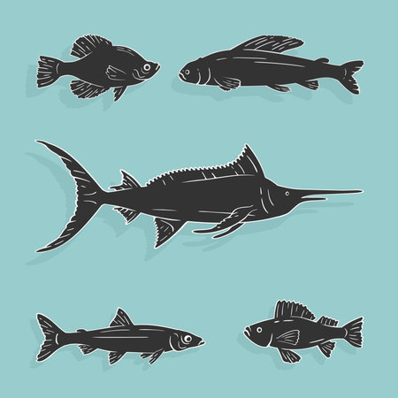 Vector Illustration Set Fish Symbols eps 8 file formatの写真素材
