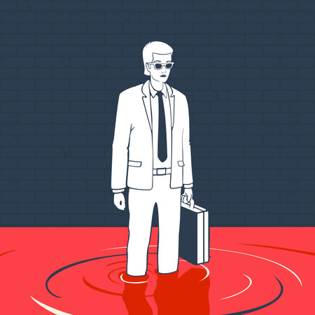 Illustration Vector Man With Suitcase In A Puddle Of Bloodのイラスト素材