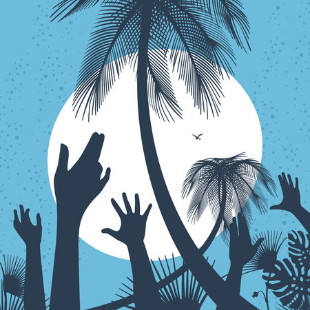 Illustration Vector People Hands Up To The Sunのイラスト素材