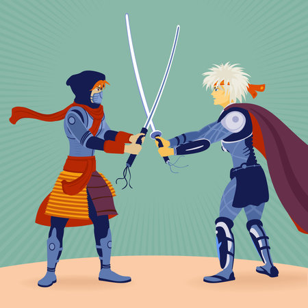 Illustration Vector Two Warriors With Swords Fightingのイラスト素材