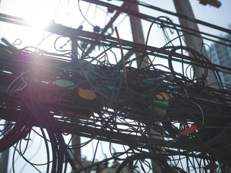 Close up of tangled electrical wires are dangerous