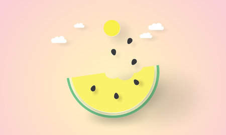 Watermelon with a bite with pastel color tone, Summer timeのイラスト素材