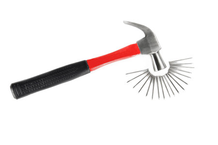 A hammer and nails by isolated on white background